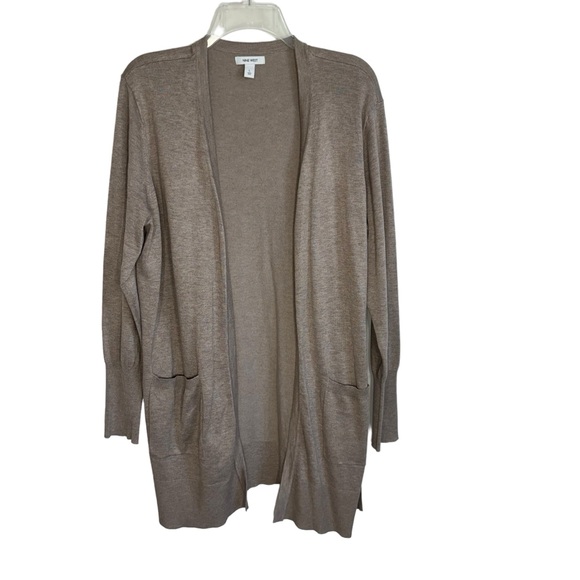 NWT Nine West Cardigan Duster L Brown Pockets Open Front Ribbed Cuffs Stretch - Picture 1 of 10